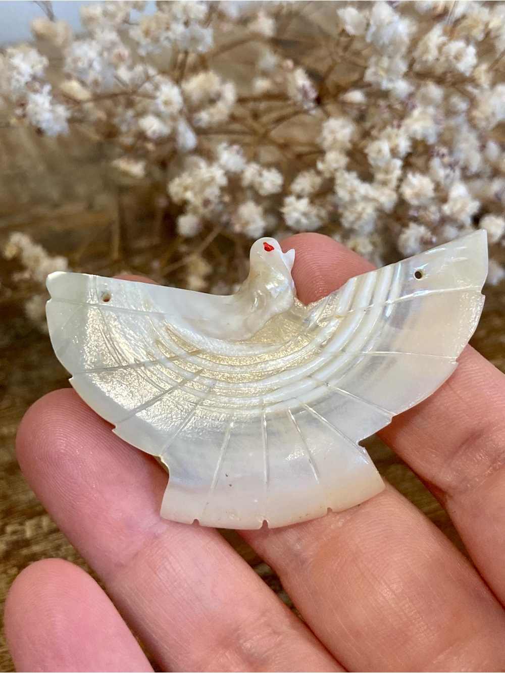Bird Shaped Carved Shell Bead / Pendant 2 1/4” Long for Crafts or Jewelry Making